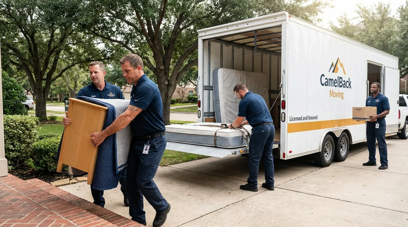 Crew loading residential truck for cross-state move from Boothbay Harbor, ME