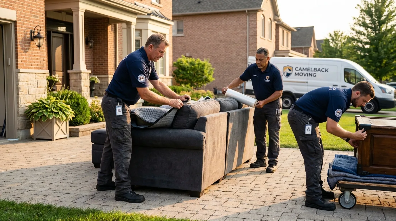 Large estate moving crew wrapping furniture in Boothbay Harbor, ME